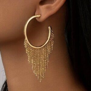 14k Gold Plated Tassel Hoop Earrings